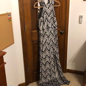 Three Pink Hearts Black and White Maxi Dress